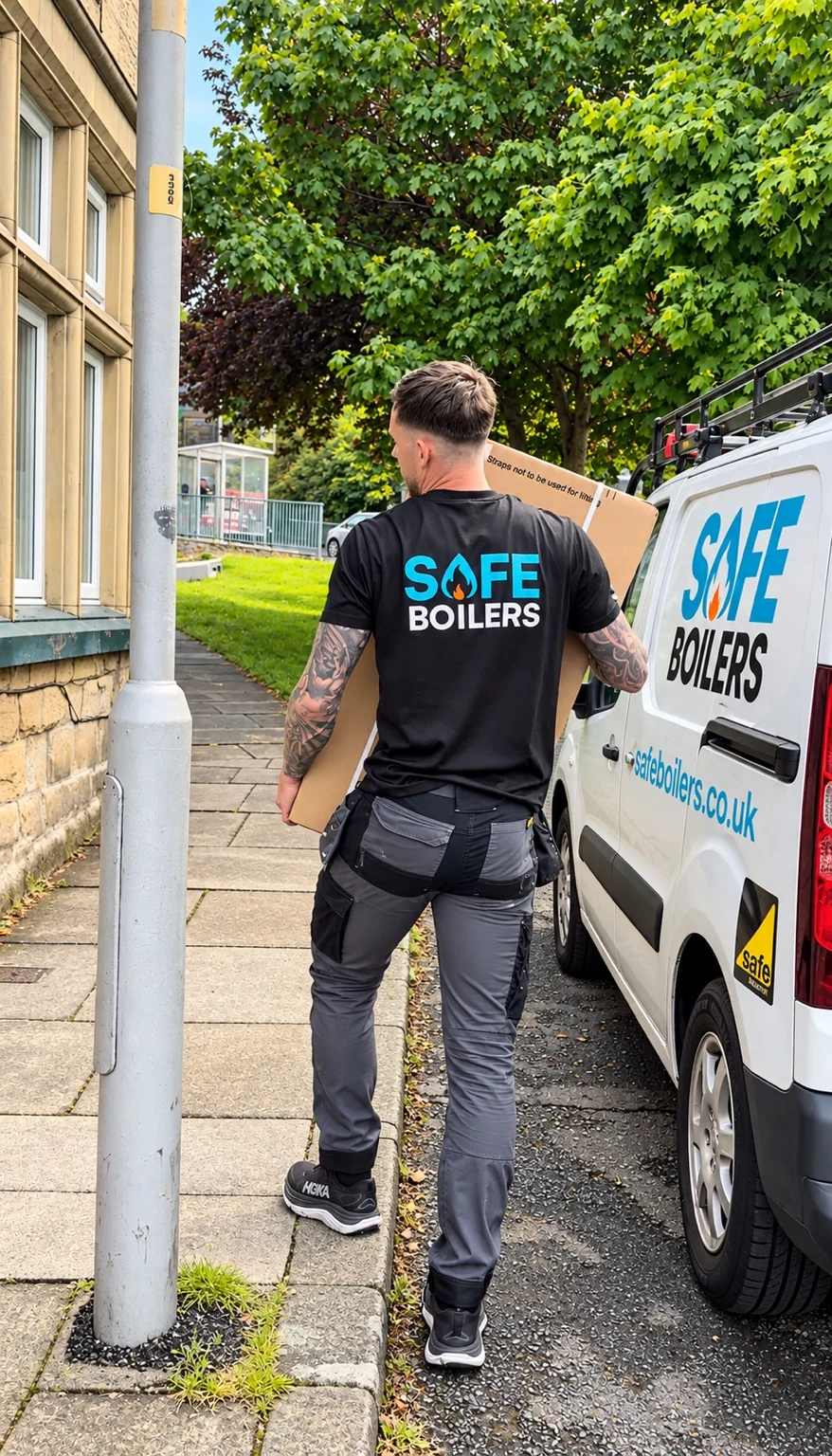 Safe Boilers engineer beside our branded van